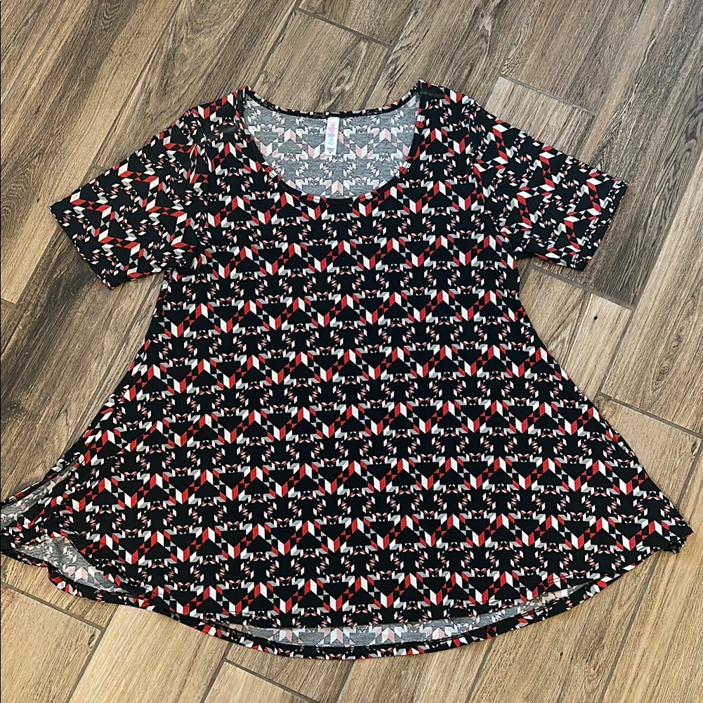 LuLaRoe Red and Gray Asymmetrical Perfect Tee